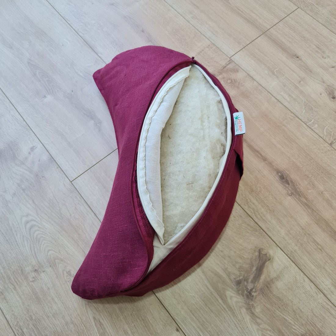 Linen cresсent cushion filled Wool filler Yoga Meditation Crescent pillow