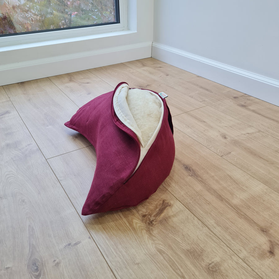 Linen cresсent cushion filled Wool filler Yoga Meditation Crescent pillow