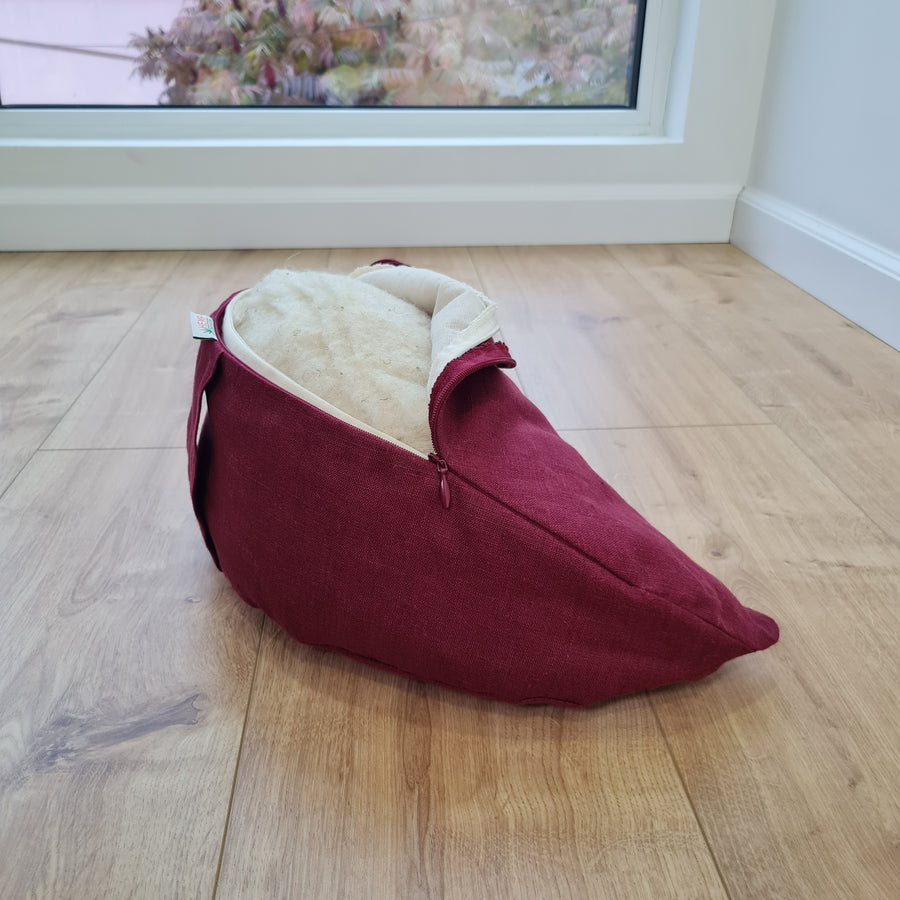 Linen cresсent cushion filled Wool filler Yoga Meditation Crescent pillow