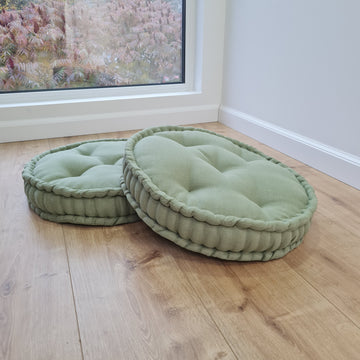 D16" (40 cm) Round Hemp Cushion filled Hemp Fiber in natural Olive Linen fabric organic Floor Chair cushion Meditation pillow