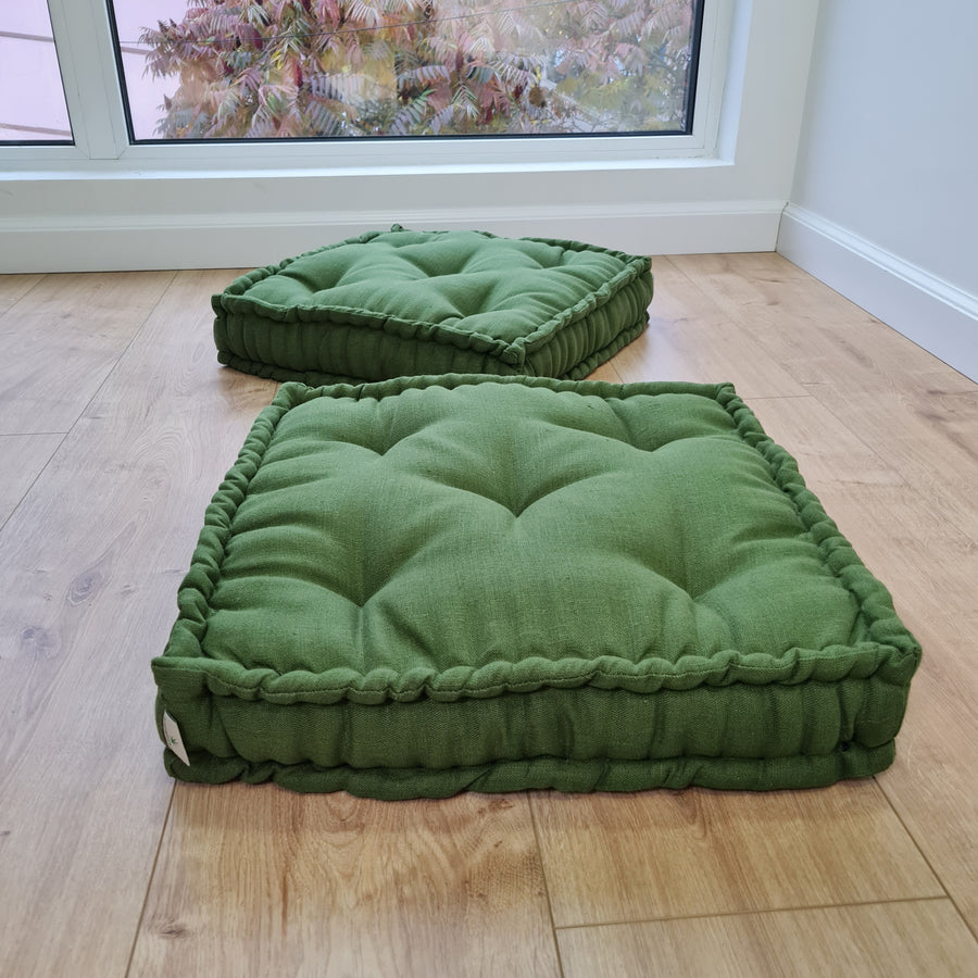 Green Hemp Floor cushion with organic hemp fiber filling in linen fabric / floor pillow Pillow seat/Meditation Yoga /Natural