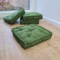 16" x 16" (40x40 cm) Green Hemp Linen Floor cushion filled organic Hemp Fiber in natural linen fabric