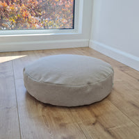 Round Hemp cushion with removable cover Hemp fiber filling in cotton fabric with linen non-dyed cover Floor cushion custom made size
