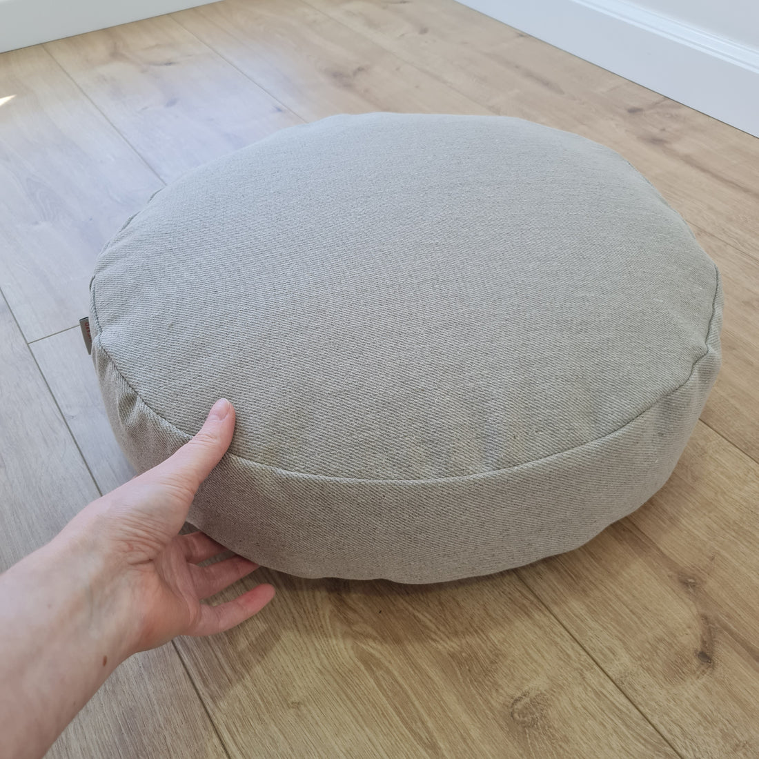 Round Hemp cushion with removable cover Hemp fiber filling in cotton fabric with linen non-dyed cover Floor cushion custom made size
