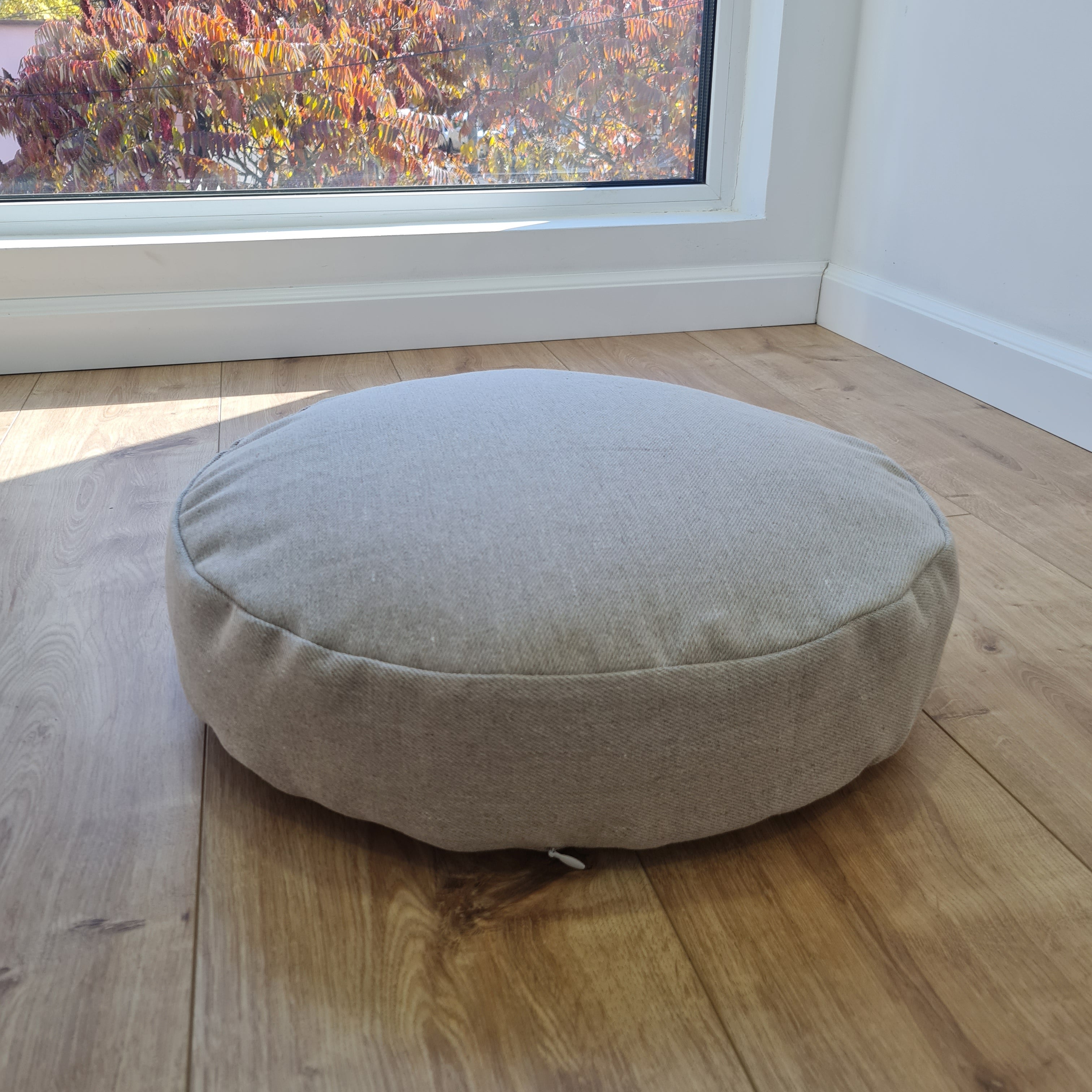Round Hemp cushion with removable cover Hemp fiber filling in cotton fabric with linen non-dyed cover Floor cushion custom made size