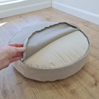 Round Hemp cushion with removable cover Hemp fiber filling in cotton fabric with linen non-dyed cover Floor cushion custom made size