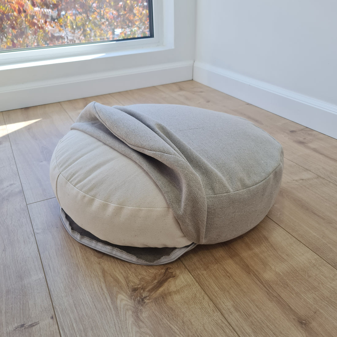 Round Hemp cushion with removable cover Hemp fiber filling in cotton fabric with linen non-dyed cover Floor cushion custom made size