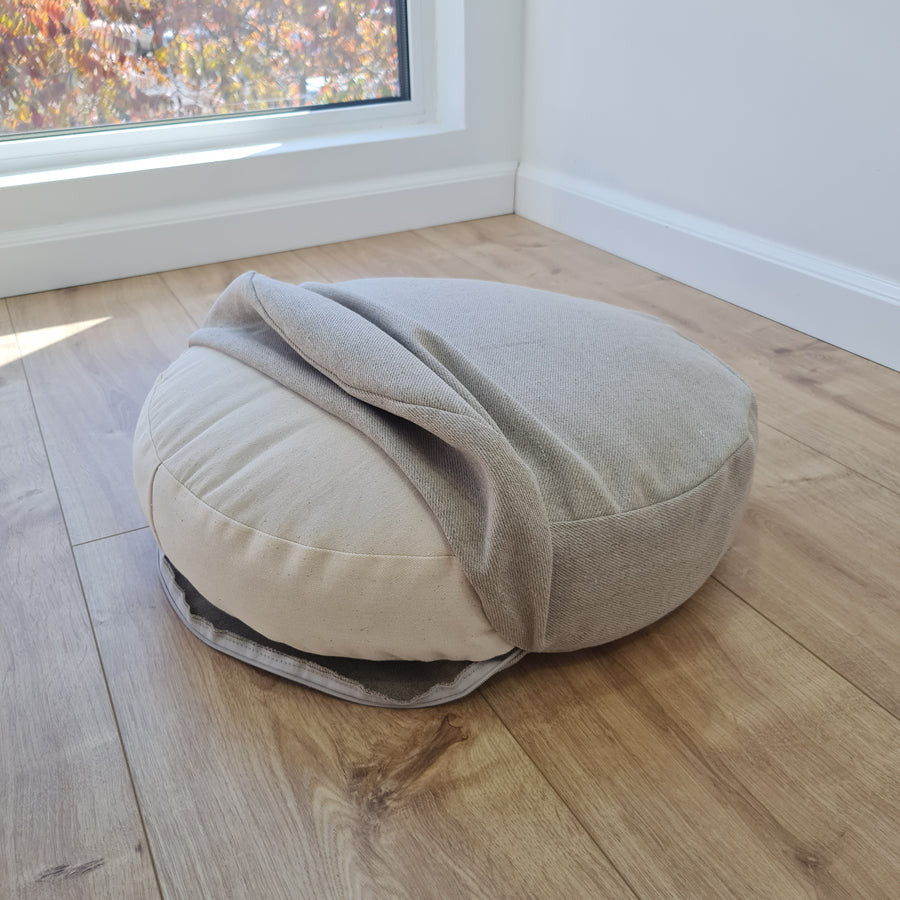 Round Hemp cushion with removable cover Hemp fiber filling in cotton fabric with linen non-dyed cover Floor cushion custom made size