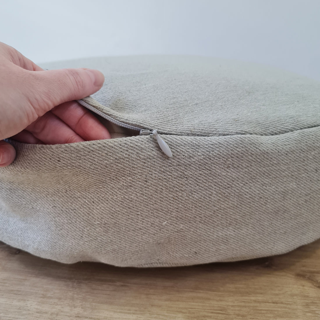 Round Hemp cushion with removable cover Hemp fiber filling in cotton fabric with linen non-dyed cover Floor cushion custom made size