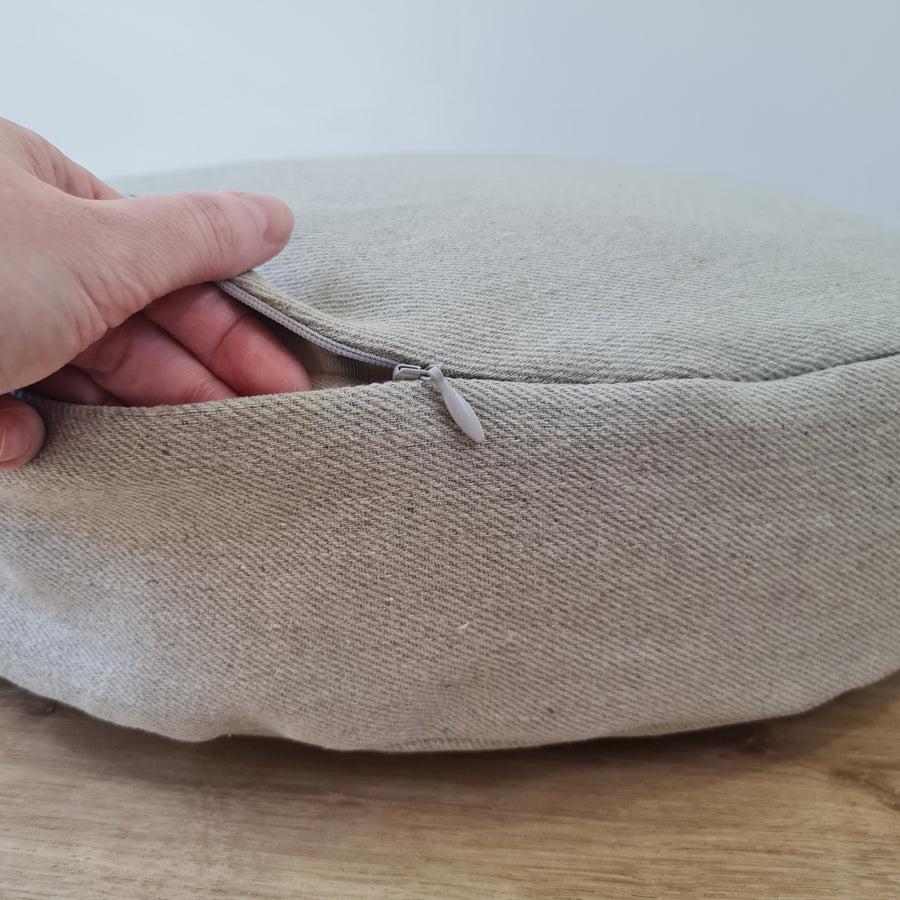 Round Hemp cushion with removable cover Hemp fiber filling in cotton fabric with linen non-dyed cover Floor cushion custom made size