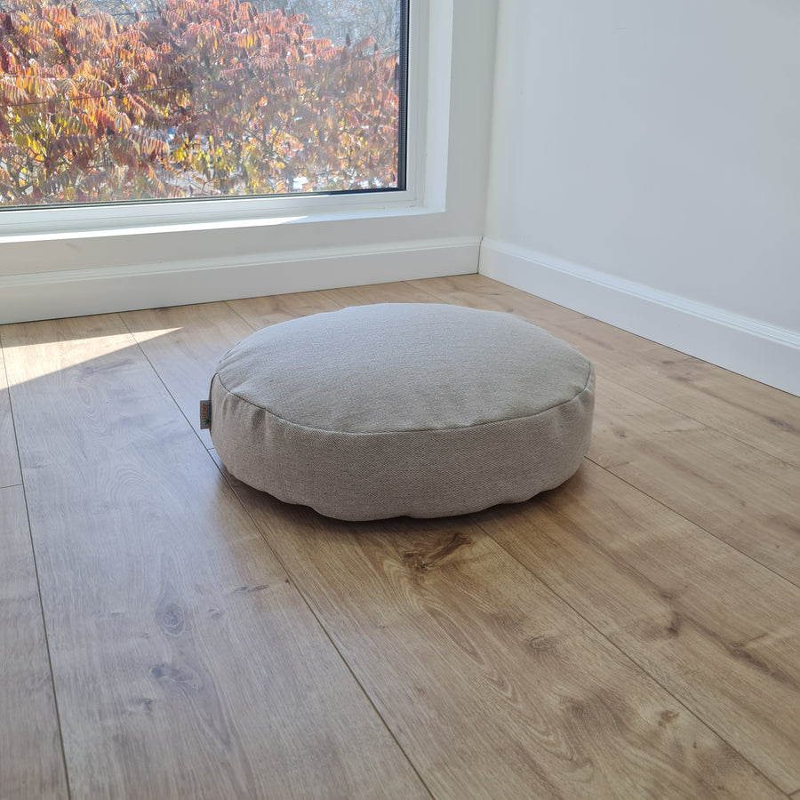 Round Hemp cushion with removable cover Hemp fiber filling in cotton fabric with linen non-dyed cover Floor cushion custom made size