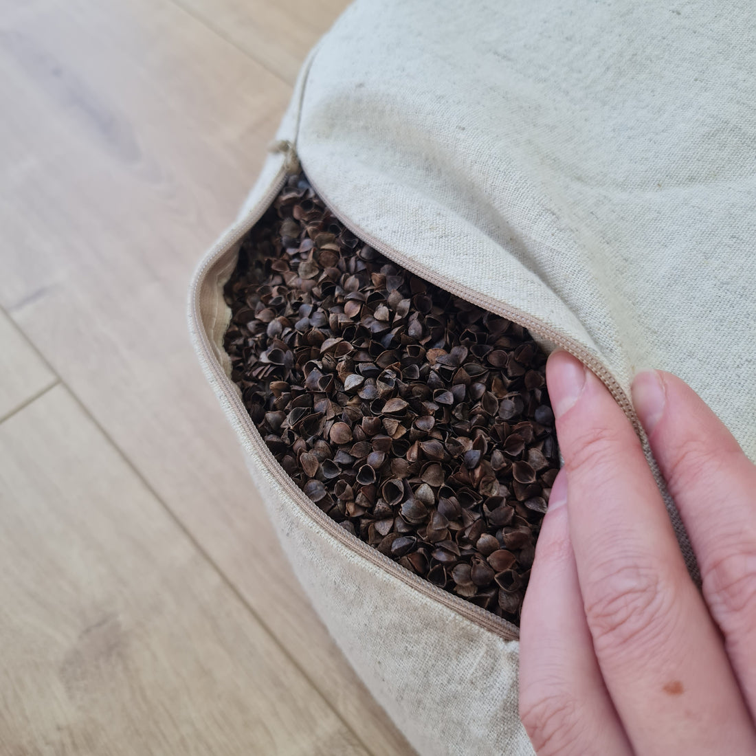 D14"x4.7" (35 x 12 cm) HEMP Zafu floor cushion with Buckwheat hulls with Lotus print /Organic Meditation cushion/ pillow seat/ Yoga