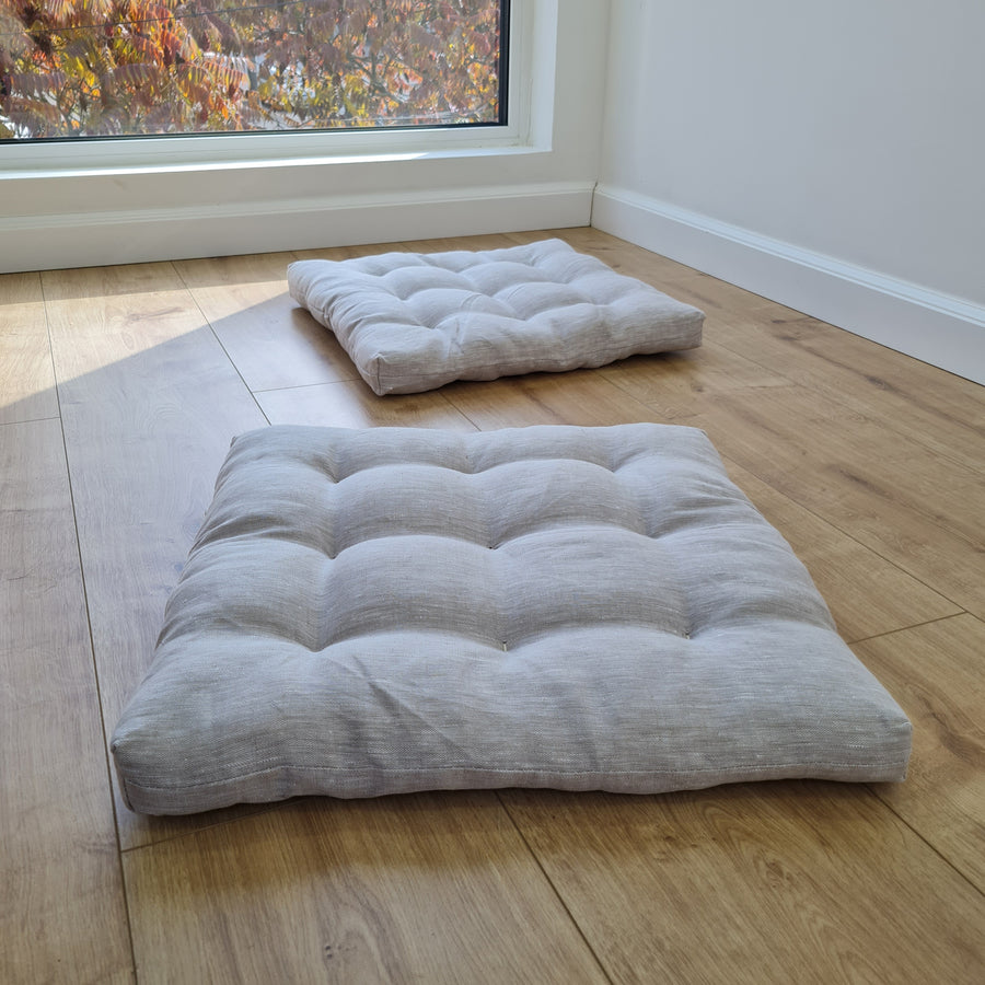 Hemp natural Sauna cushions natural mats seating pads meditation mats with organic Hemp fiber filling in natural non-dyed linen fabric