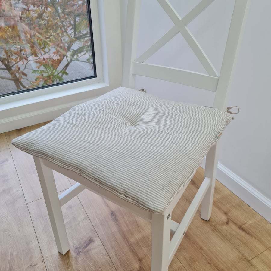 Hemp Linen seat cushion for chair with ties filled organic hemp fiber in natural non dyed linen fabric Chair Cushion Pillow seat