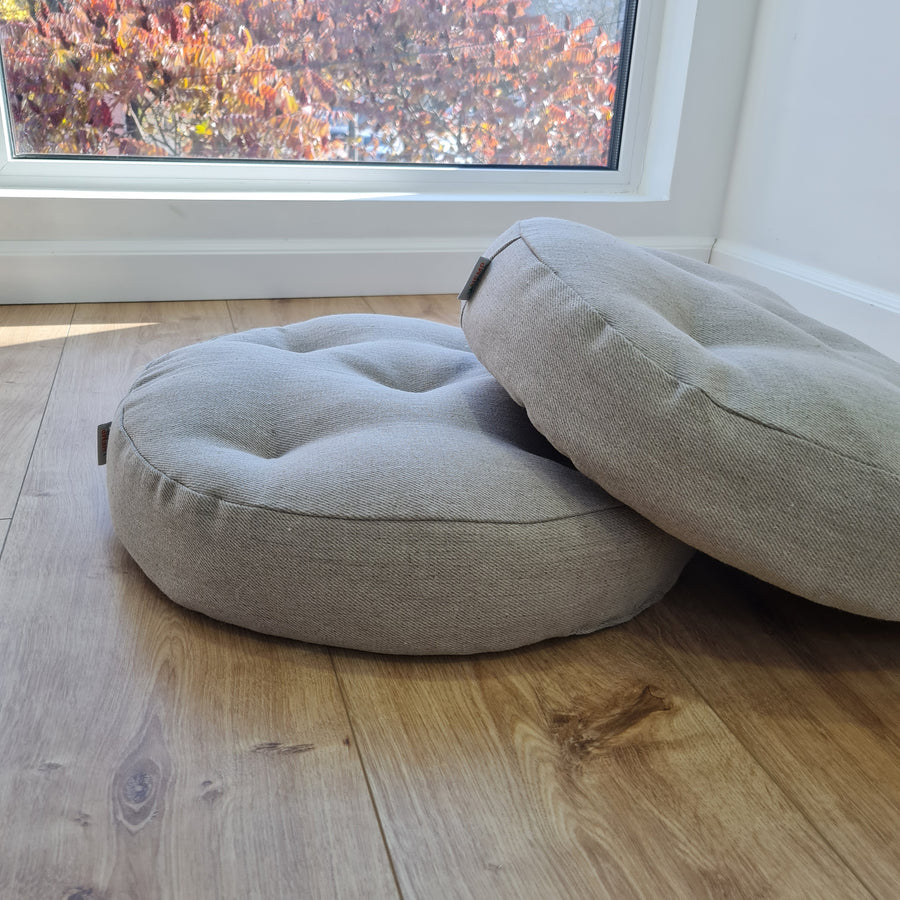 Round Hemp cushion Hemp fiber in non-dyed linen fabric natural organic Floor cushion
