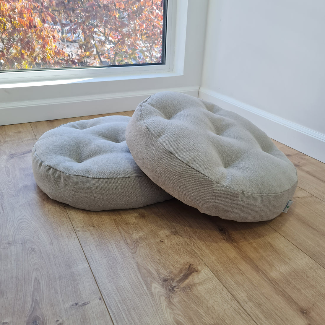 Round Hemp cushion Hemp fiber in non-dyed linen fabric natural organic Floor cushion