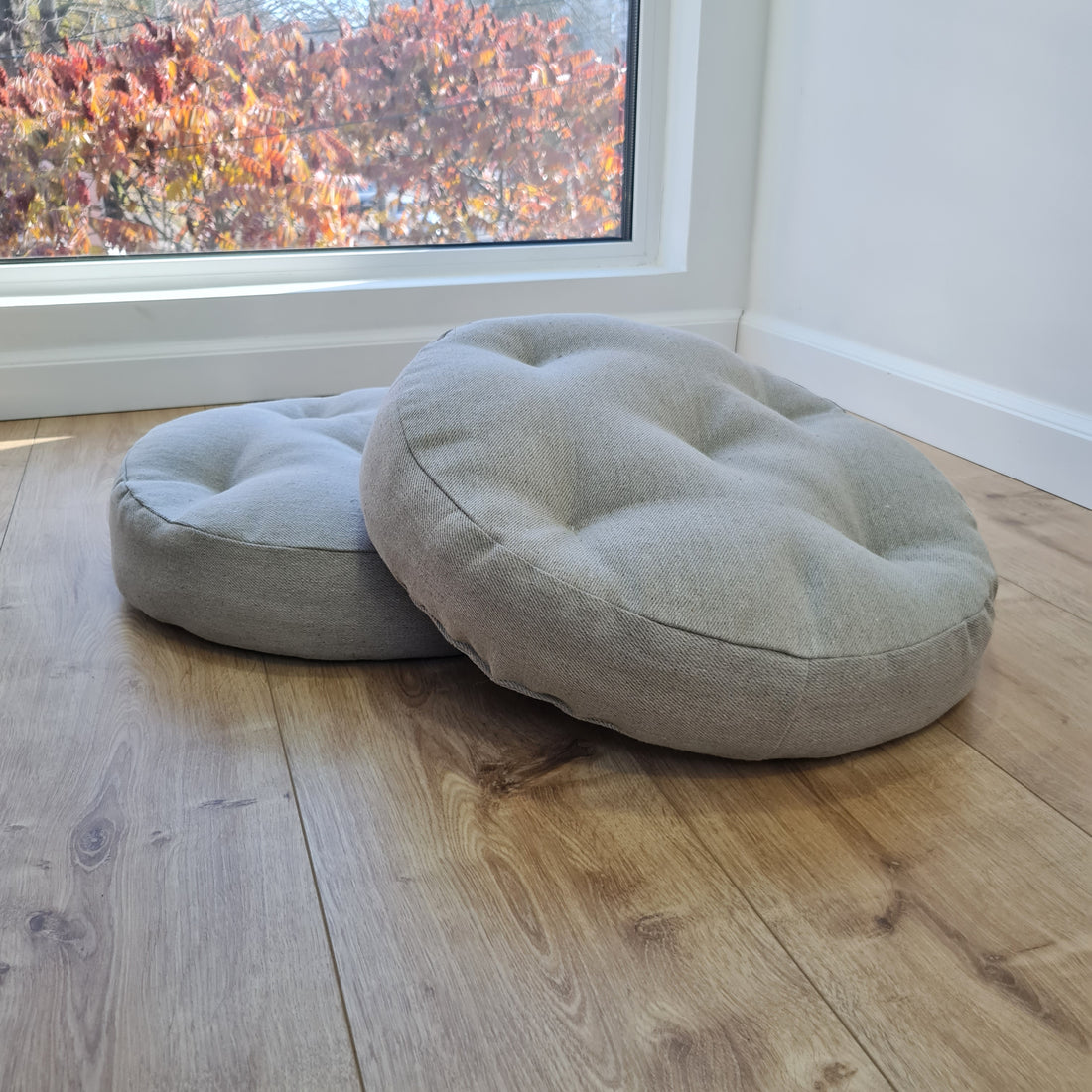 Round Hemp cushion Hemp fiber in non-dyed linen fabric natural organic Floor cushion