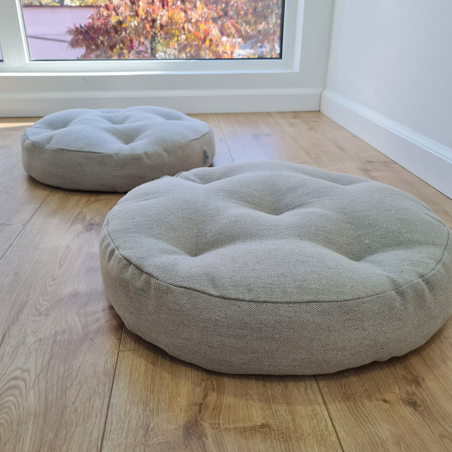 Round Hemp cushion Hemp fiber in non-dyed linen fabric natural organic Floor cushion