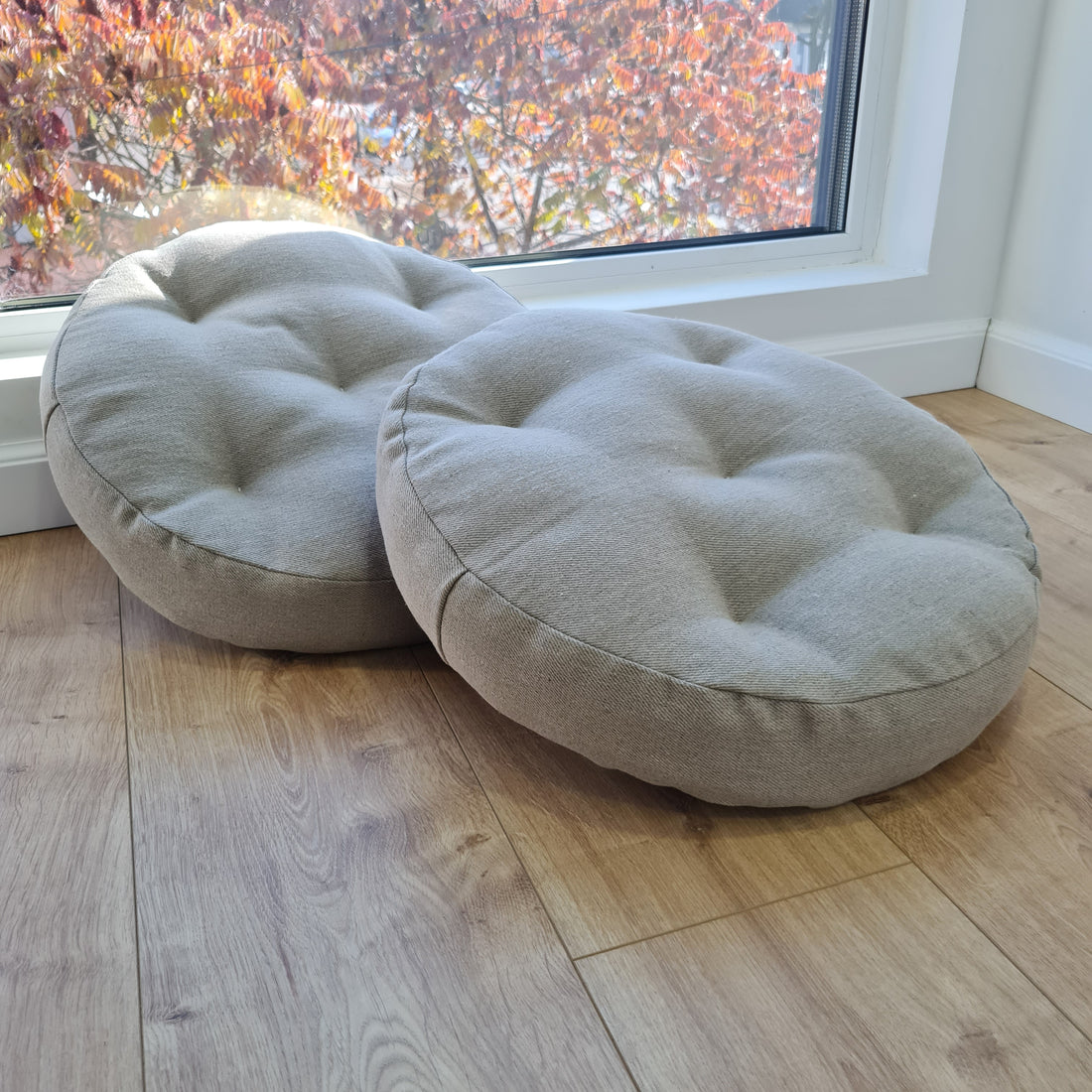 Round Hemp cushion Hemp fiber in non-dyed linen fabric natural organic Floor cushion