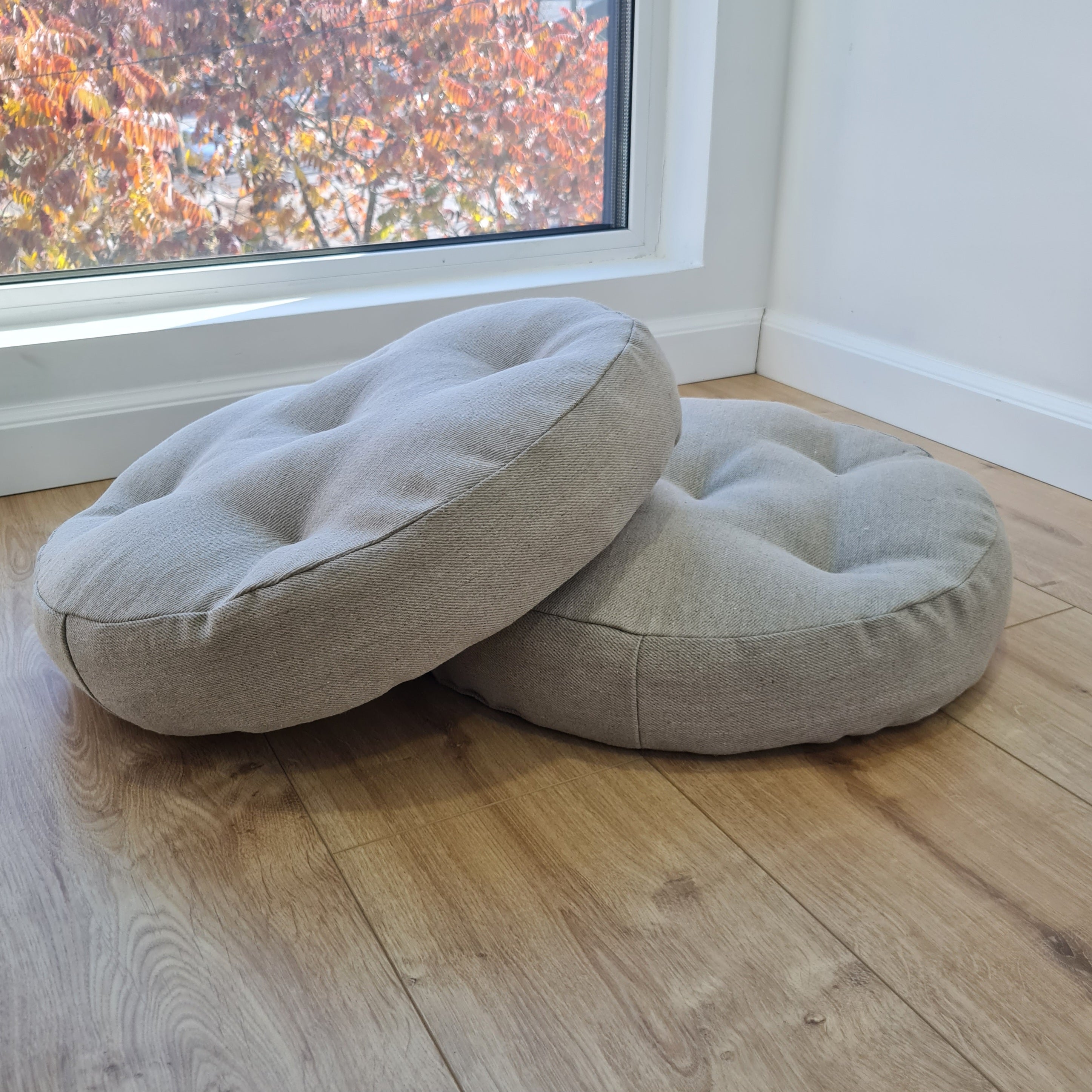 Round Hemp cushion Hemp fiber in non-dyed linen fabric natural organic Floor cushion