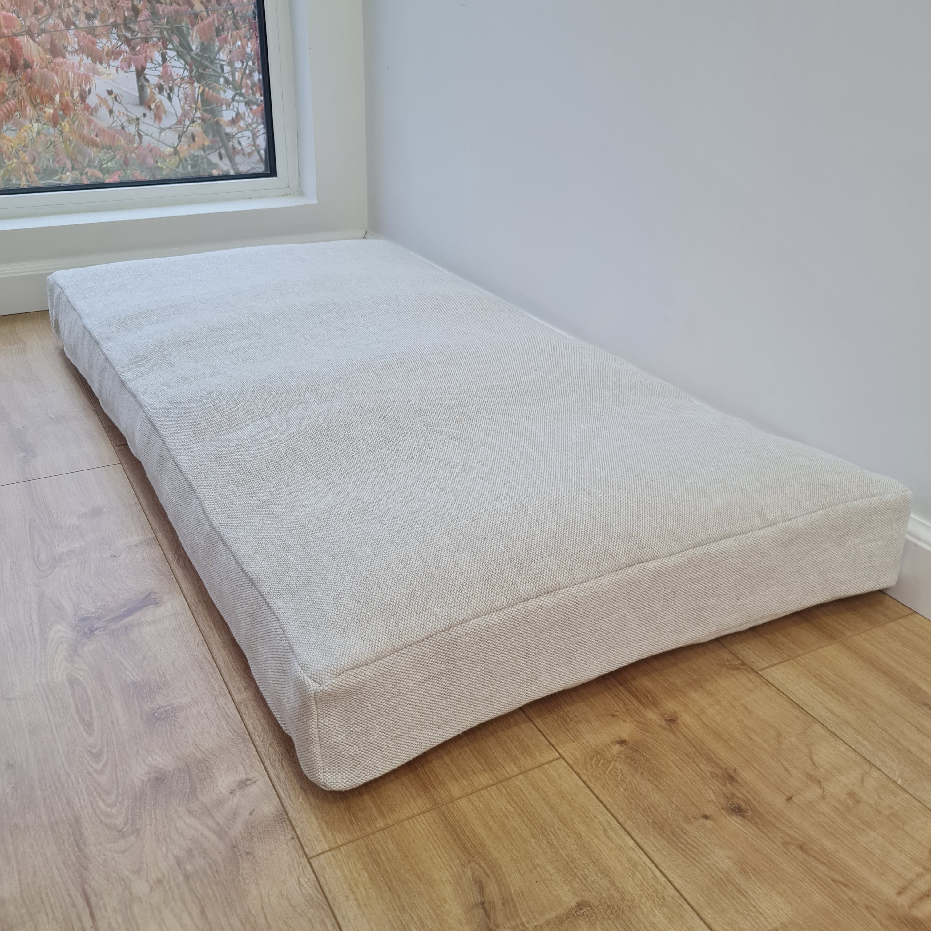 21.5" x 41" (54 x 105 cm) Hemp cushion with removable cover Hemp fiber filling in linen fabric with linen cover