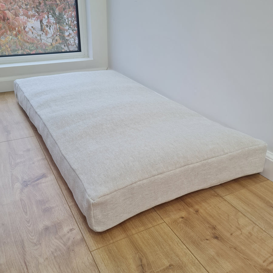 21.5" x 41" (54 x 105 cm) Hemp cushion with removable cover Hemp fiber filling in linen fabric with linen cover