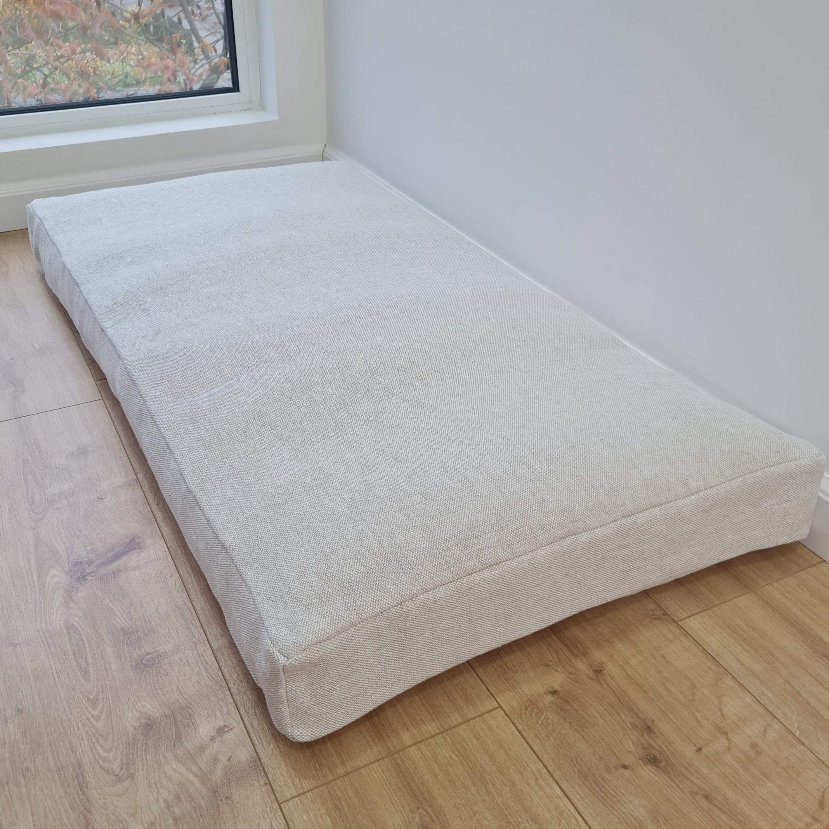 21.5" x 41" (54 x 105 cm) Hemp cushion with removable cover Hemp fiber filling in linen fabric with linen cover