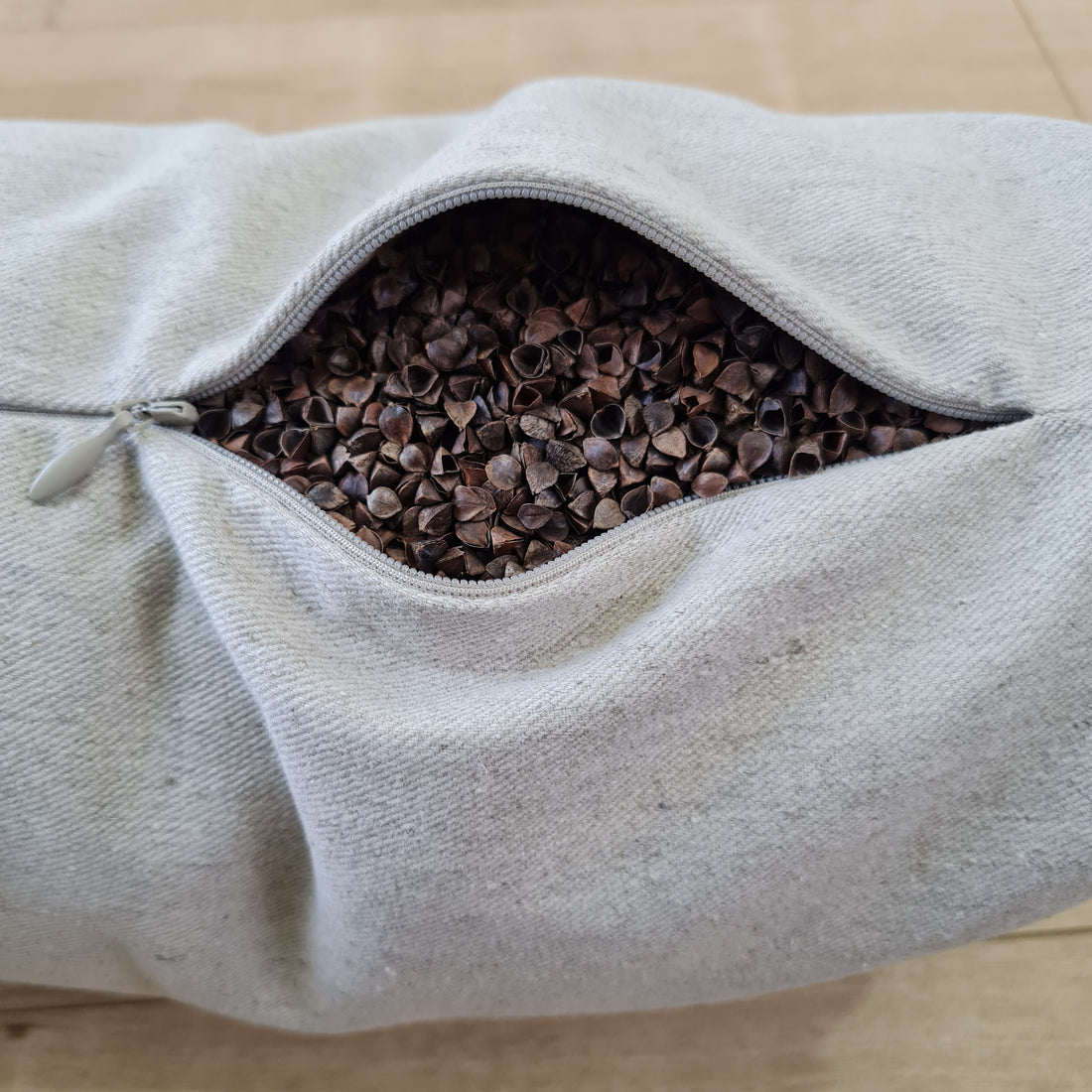 Bolster with Buckwheat hulls Linen fabric yoga pillow Meditation pillow knee pillow