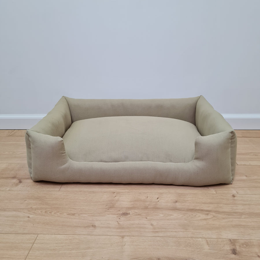 Natural Hemp Linen Dog Bed Olive Beige Linen Fabric filled organic Hemp Fiber filling - Pet Mat - house for cats dogs organic gift for dog