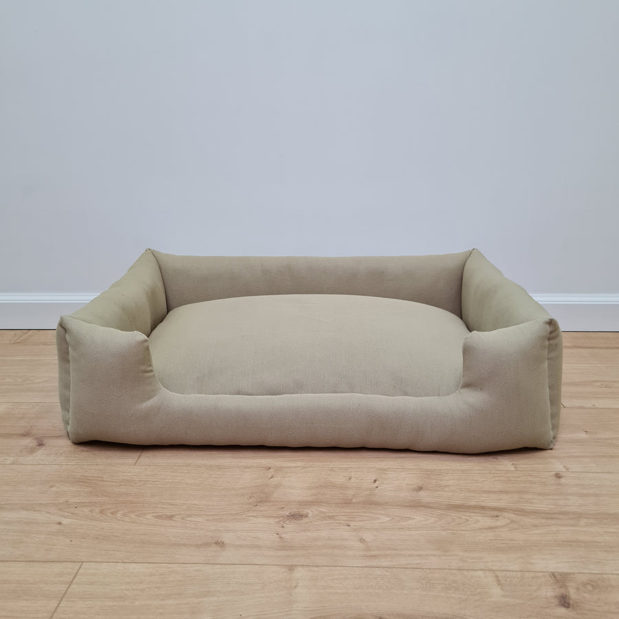 Natural Hemp Linen Dog Bed Olive Beige Linen Fabric filled organic Hemp Fiber filling - Pet Mat - house for cats dogs organic gift for dog