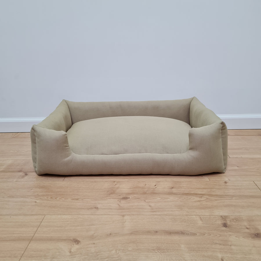 Natural Hemp Linen Dog Bed Olive Beige Linen Fabric filled organic Hemp Fiber filling - Pet Mat - house for cats dogs organic gift for dog