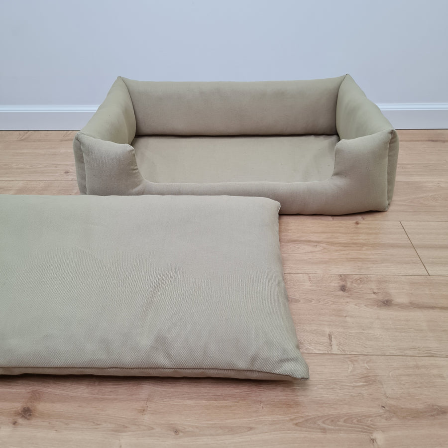 Natural Hemp Linen Dog Bed Olive Beige Linen Fabric filled organic Hemp Fiber filling - Pet Mat - house for cats dogs organic gift for dog