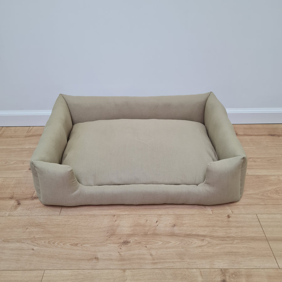 Natural Hemp Linen Dog Bed Olive Beige Linen Fabric filled organic Hemp Fiber filling - Pet Mat - house for cats dogs organic gift for dog
