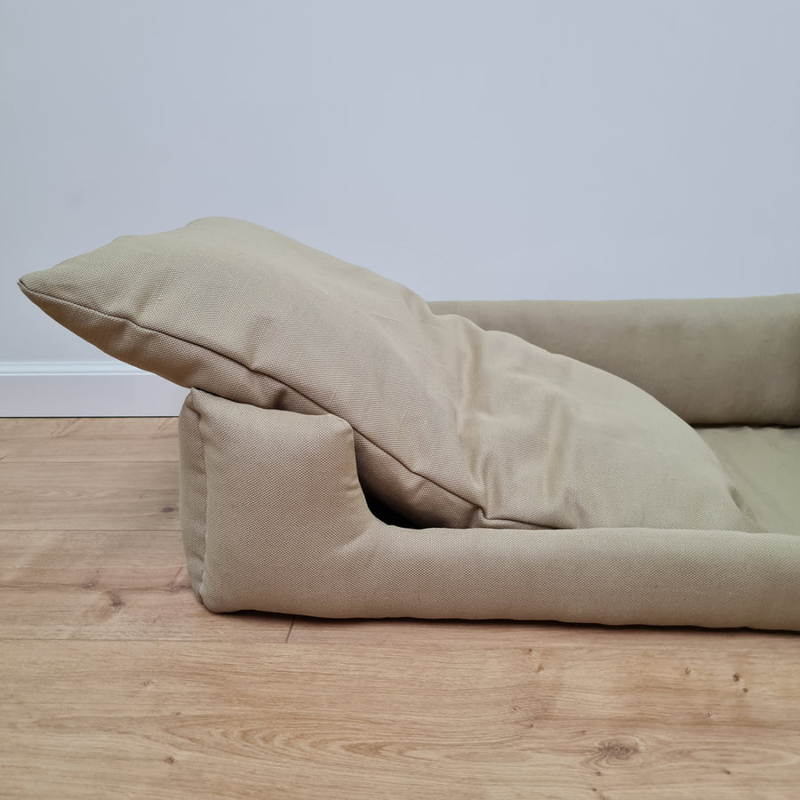 Natural Hemp Linen Dog Bed Olive Beige Linen Fabric filled organic Hemp Fiber filling - Pet Mat - house for cats dogs organic gift for dog