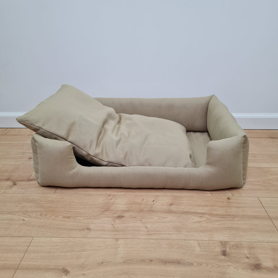 Natural Hemp Linen Dog Bed Olive Beige Linen Fabric filled organic Hemp Fiber filling - Pet Mat - house for cats dogs organic gift for dog