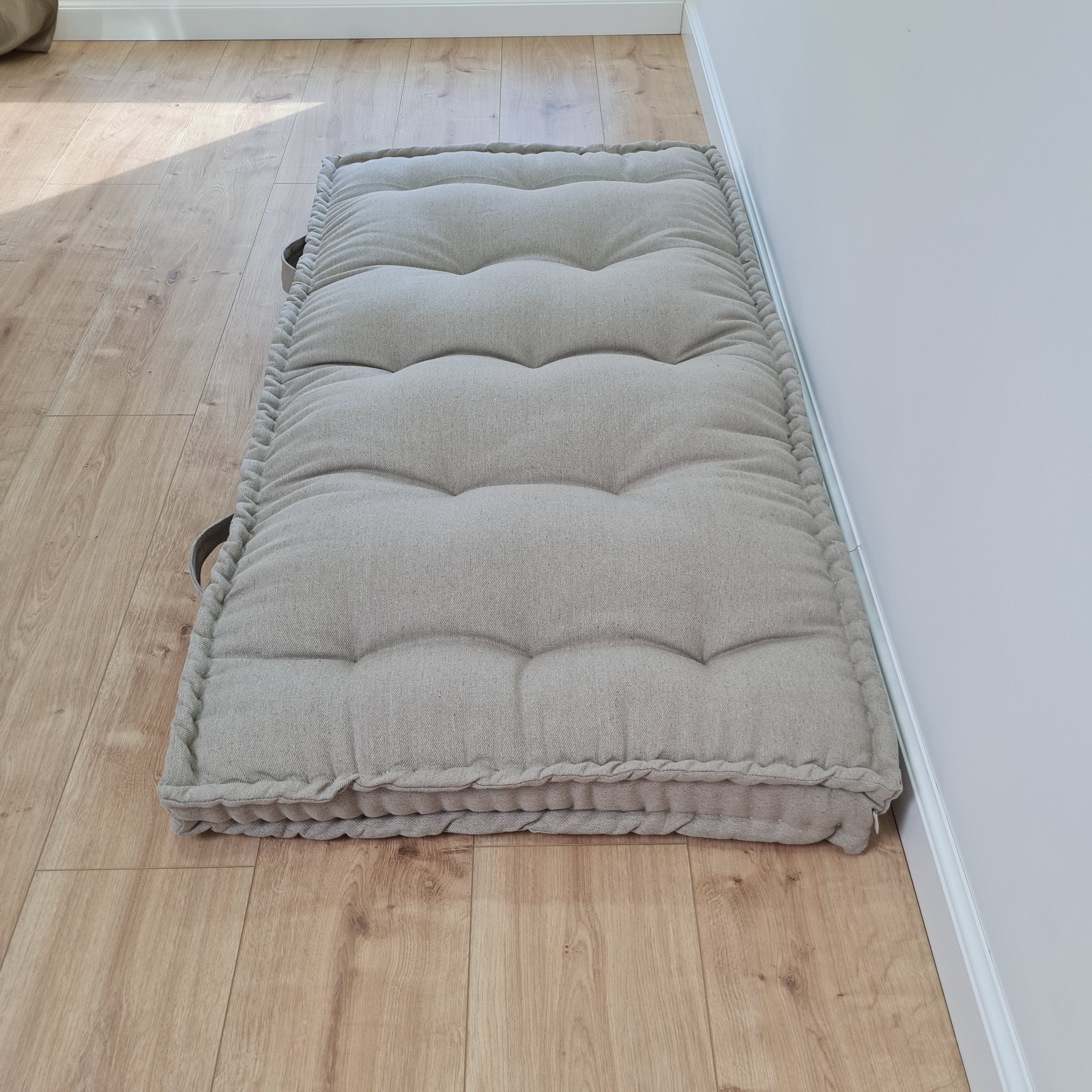 HEMP Linen Floor cushion with handles reading nook pillow Organic Hemp fiber filling in non-dyed Linen fabric custom made Meditation pillow