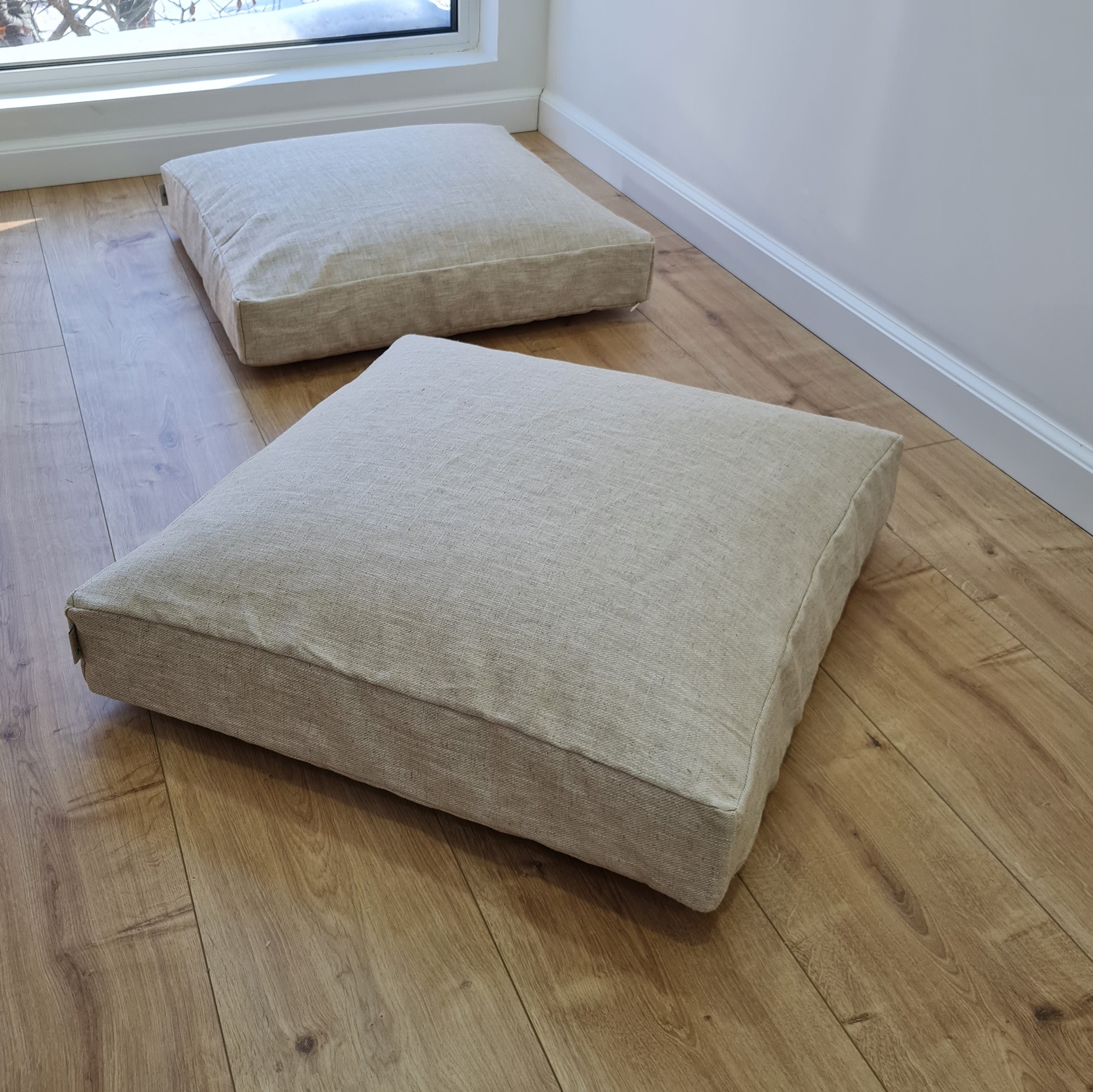 Hemp cushion with removable cover Hemp fiber filling in cotton fabric with linen cover Floor cushion custom made size