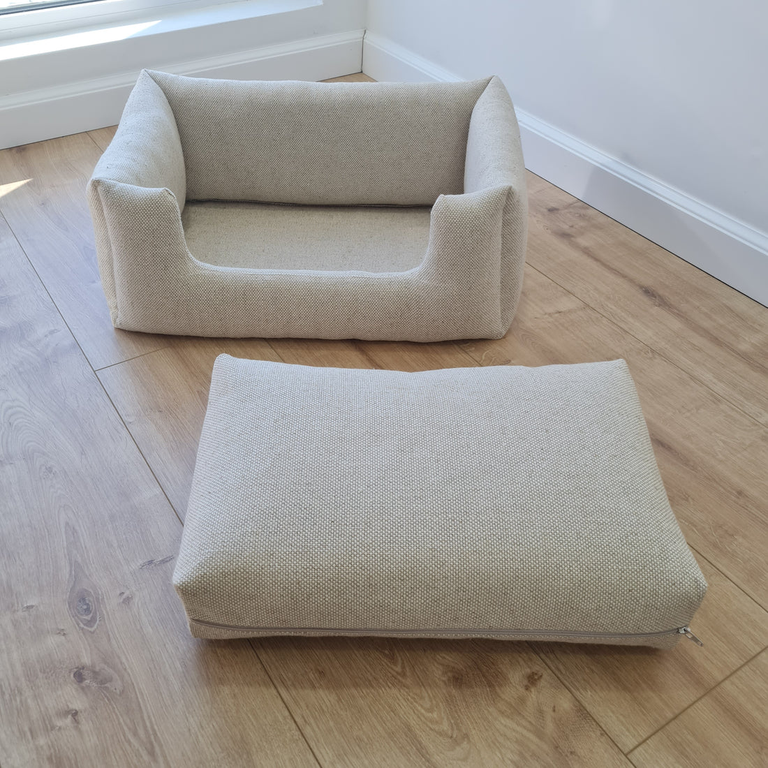 HEMP pet bed filled organic HEMP Fiber in dense natural beige linen fabric with thick cushion inside - mat - house for cats dogs organic