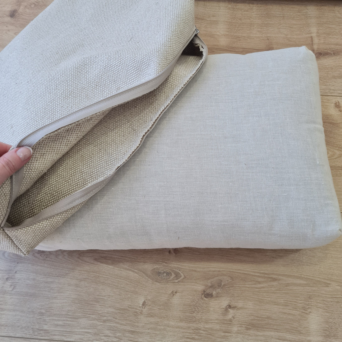 HEMP pet bed filled organic HEMP Fiber in dense natural beige linen fabric with thick cushion inside - mat - house for cats dogs organic