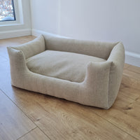 HEMP pet bed filled organic HEMP Fiber in dense natural beige linen fabric with thick cushion inside - mat - house for cats dogs organic