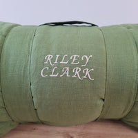 Kindergarten Hemp Linen Sleeping Bag with Pillow School Nap Mat Kids Organic Hemp Fiber Filling in green Linen Fabric blanket, hand made