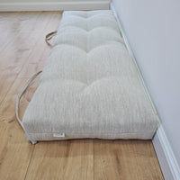 Natural Hemp Linen Bench Cushion with Ties Custom Made filled organic Hemp Fiber in natural non dyed Linen Fabric Window Bench Mudroom cushions