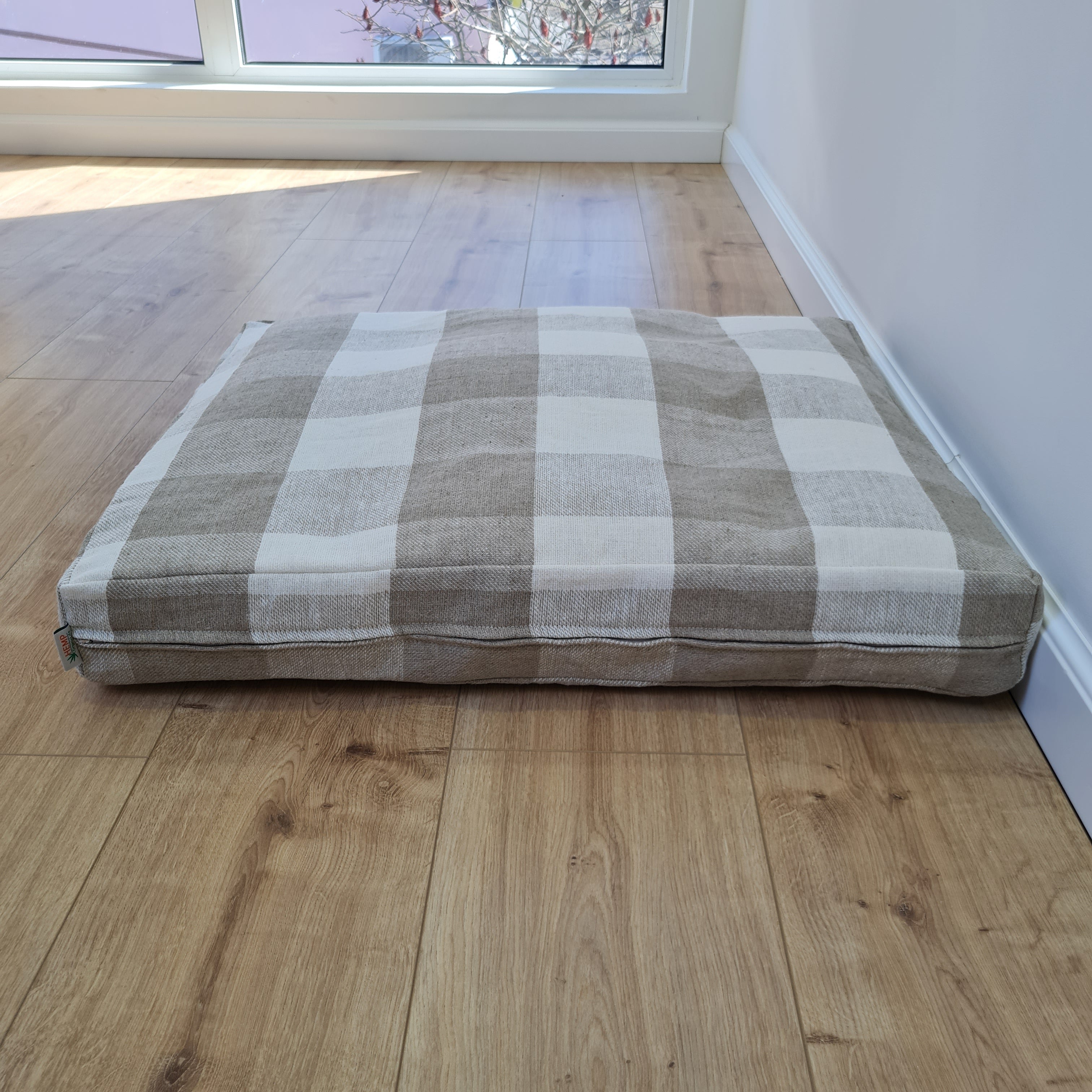 Natural Hemp Pet Mat Pad Cushion Removable Washable Hemp Cover Organic Hemp Fiber Filler in Natural non-dyed Linen Fabric