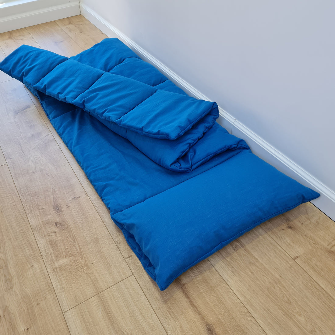 Kindergarten Hemp Linen Sleeping Bag with Pillow School Nap Mat Kids Organic Hemp Fiber Filling in blue Linen Fabric, Custom made