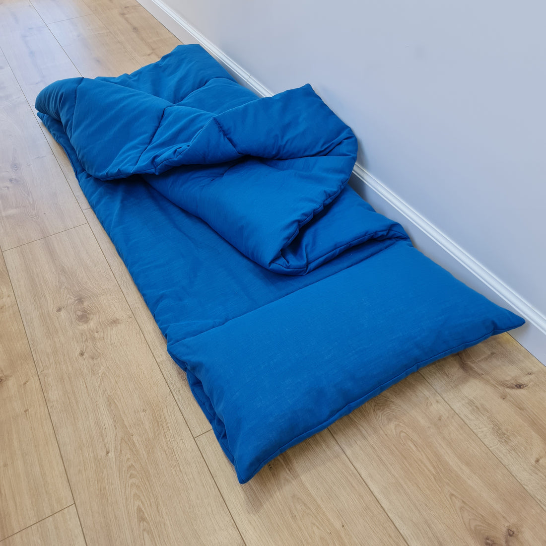 Kindergarten Hemp Linen Sleeping Bag with Pillow School Nap Mat Kids Organic Hemp Fiber Filling in blue Linen Fabric, Custom made