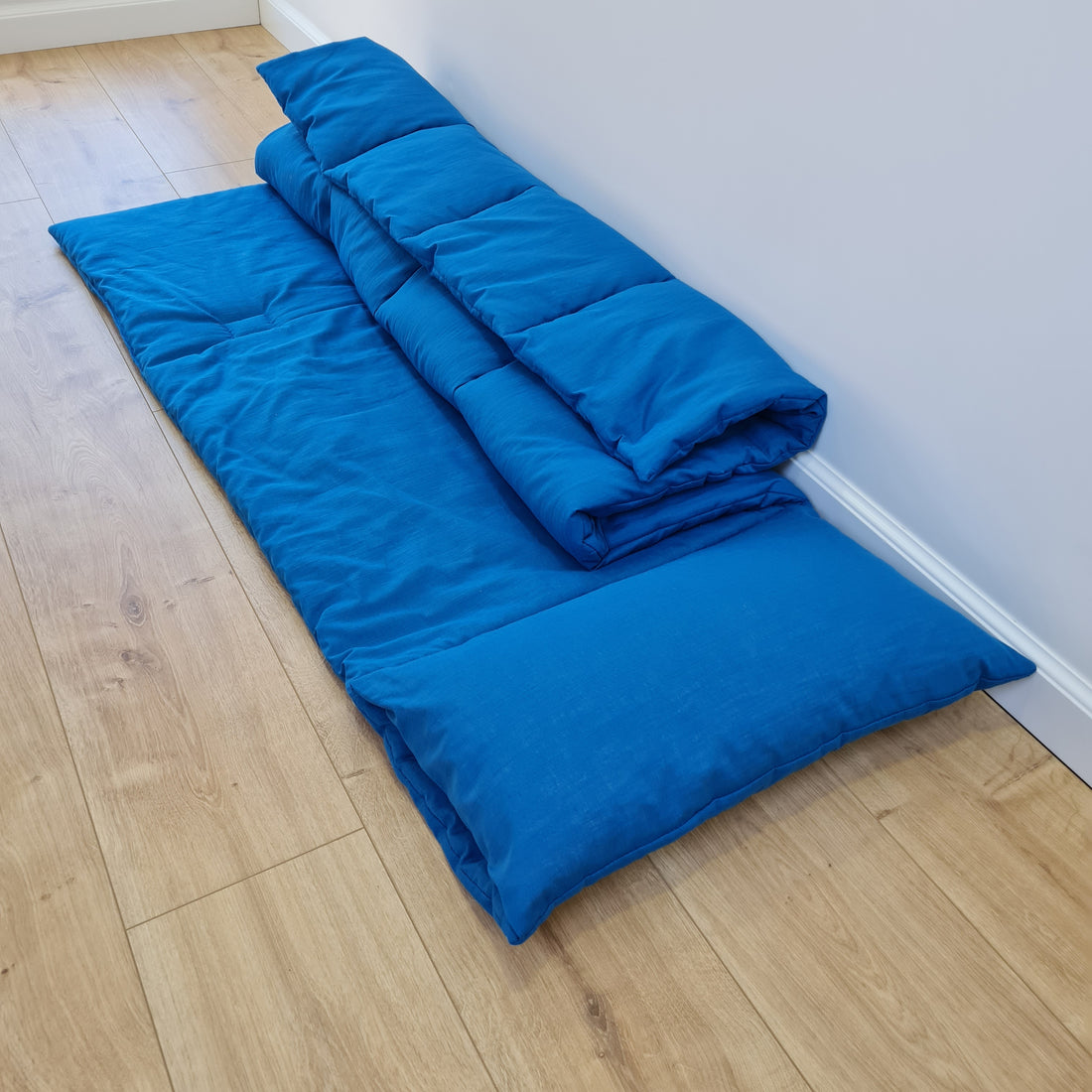 Kindergarten Hemp Linen Sleeping Bag with Pillow School Nap Mat Kids Organic Hemp Fiber Filling in blue Linen Fabric, Custom made