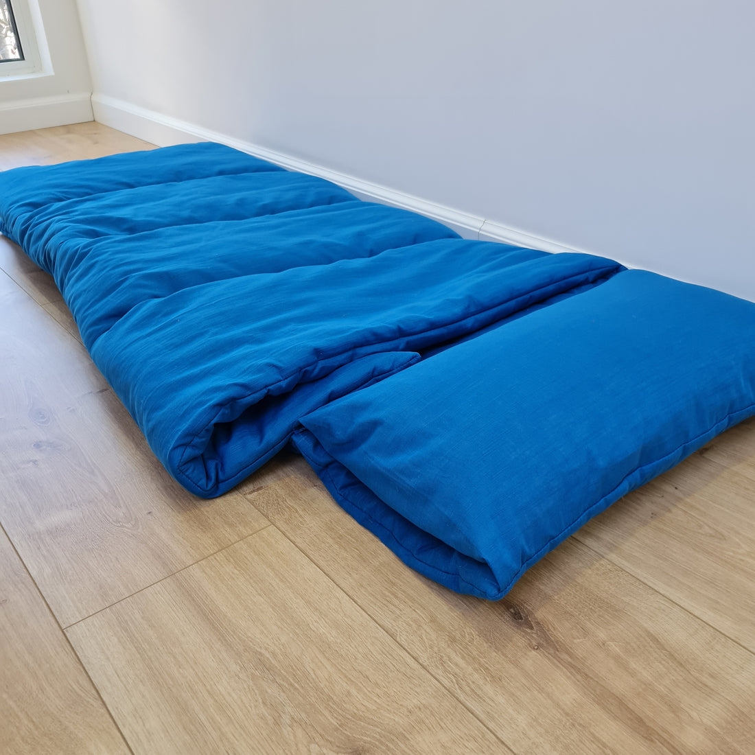 Kindergarten Hemp Linen Sleeping Bag with Pillow School Nap Mat Kids Organic Hemp Fiber Filling in blue Linen Fabric, Custom made