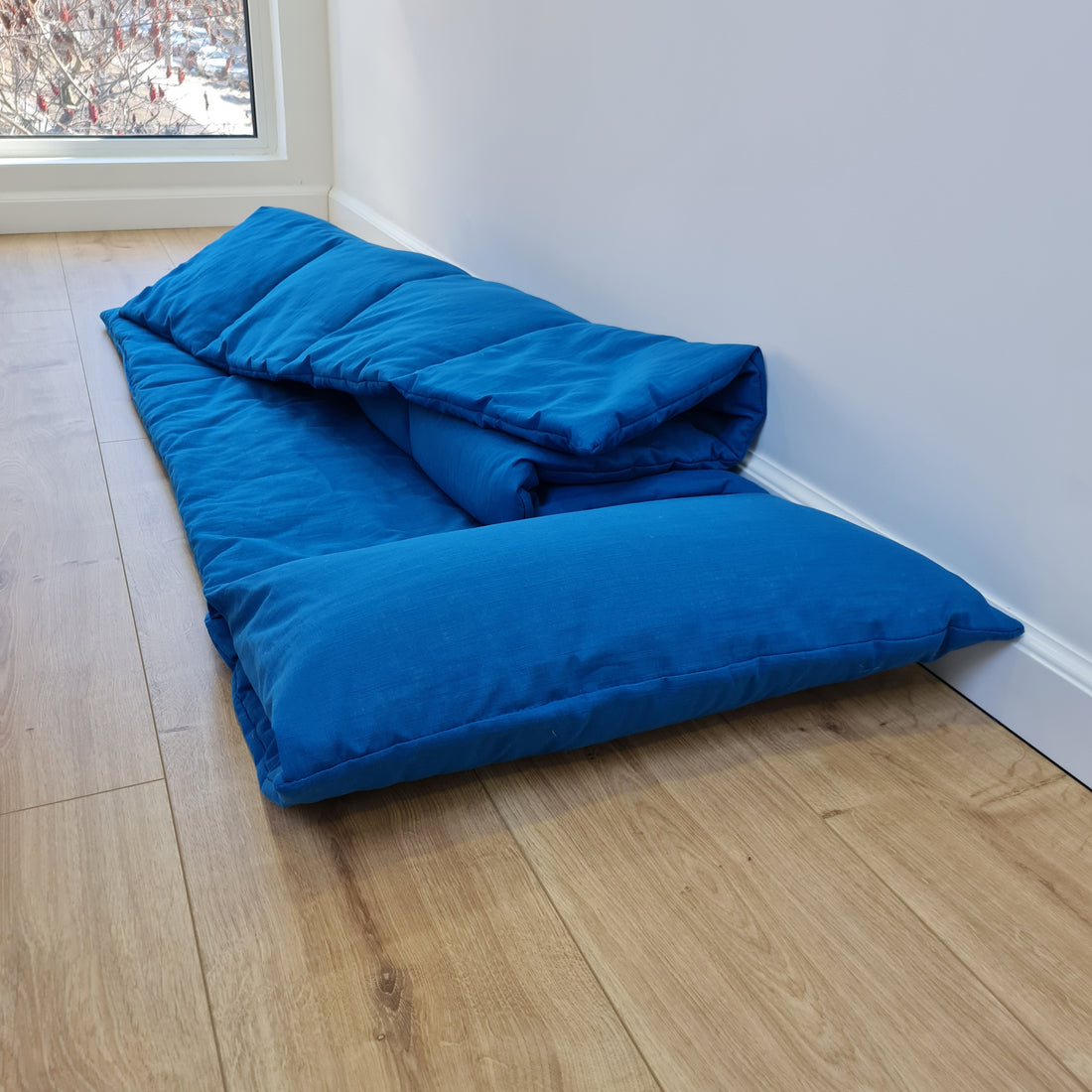 Kindergarten Hemp Linen Sleeping Bag with Pillow School Nap Mat Kids Organic Hemp Fiber Filling in blue Linen Fabric, Custom made