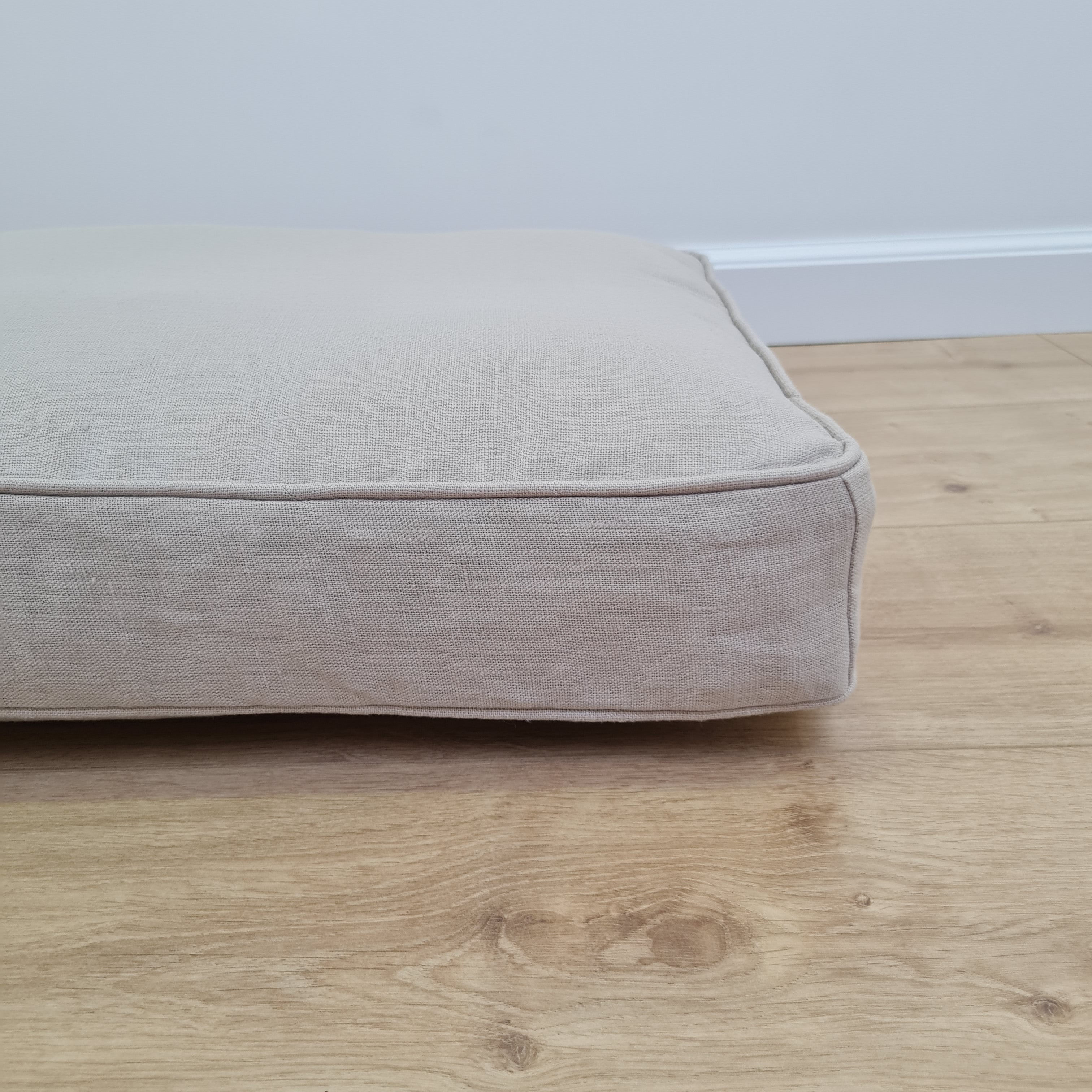 Hemp Custom made Window Mudroom Floor bench cushion with removable linen cover, with a lace, without stitches filled organic hemp fiber in natural non-dyed cotton fabric