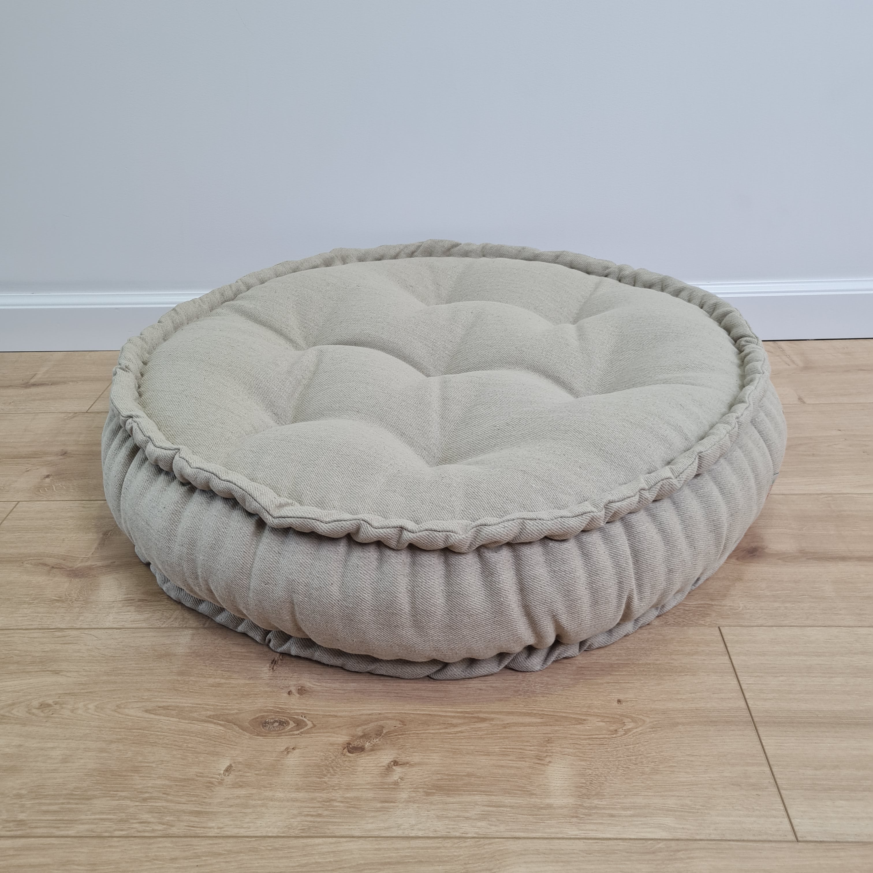 Black Round Hemp Linen Floor Cushion 6" (16cm) thick filled Organic Hemp Fiber in natural Linen fabric Meditation seat custom made size